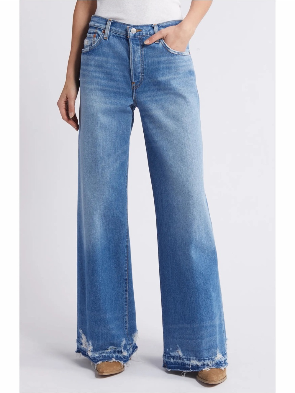 NWT Re/Done Mid Rise Palazzo Jeans Minerva Destroy Wide Leg